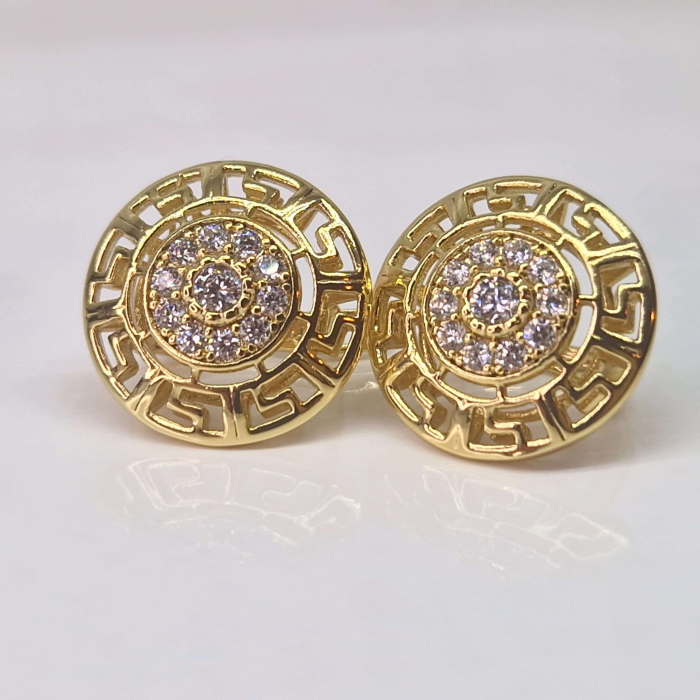 Cercei rotunzi cu filigram placati cu aur de 14k cu cristale albe zirconiu in mijloc [1]