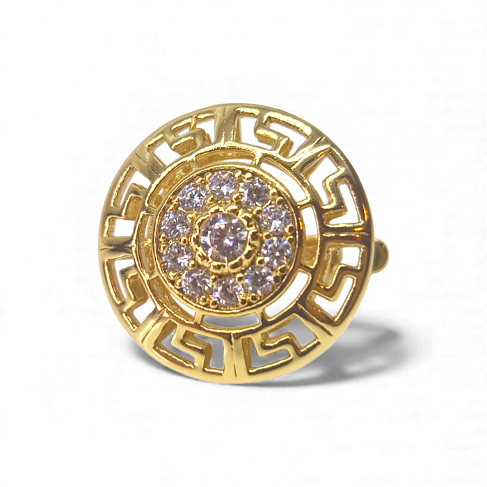 Cercei placați cu aur Darya rotunzi cu model geometric și zirconii strălucitoare [5]