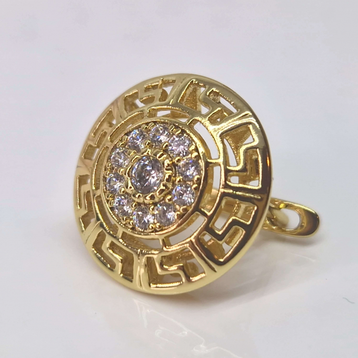 Cercei rotunzi cu filigram placati cu aur de 14k cu cristale albe zirconiu in mijloc [6]