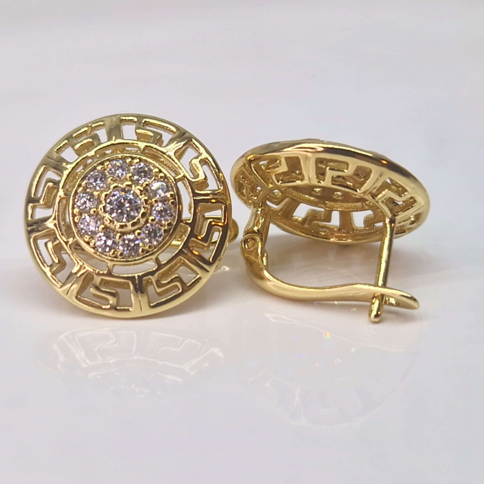 Cercei rotunzi cu filigram placati cu aur de 14k cu cristale albe zirconiu in mijloc [2]
