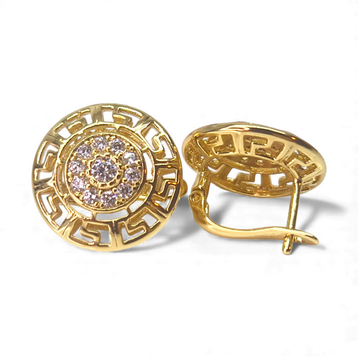 Cercei placați cu aur Darya rotunzi cu model geometric și zirconii strălucitoare [3]