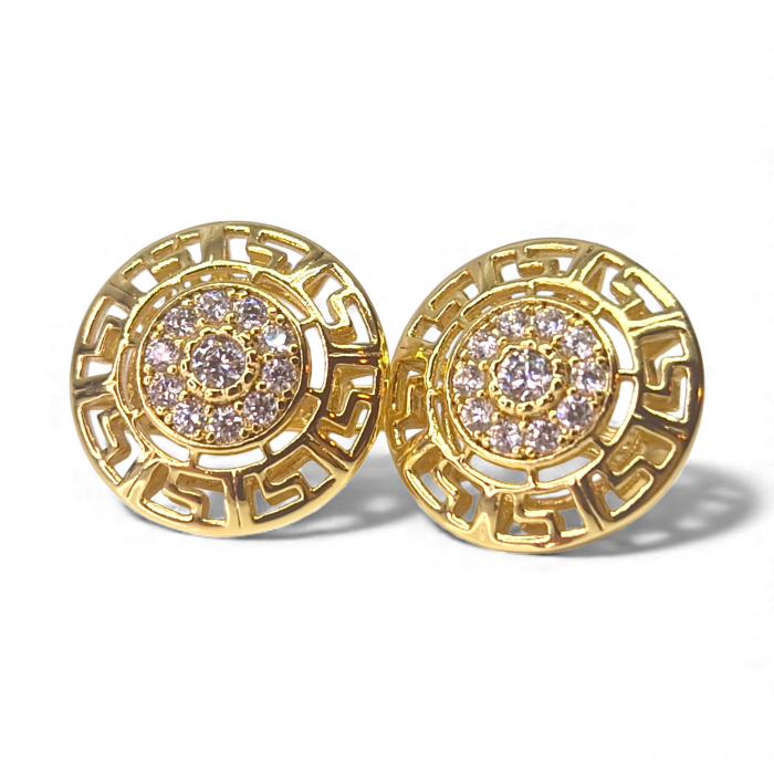 Cercei placați cu aur Darya rotunzi cu model geometric și zirconii strălucitoare [1]