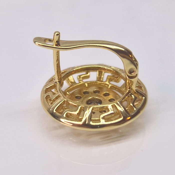 Cercei rotunzi cu filigram placati cu aur de 14k cu cristale albe zirconiu in mijloc [4]