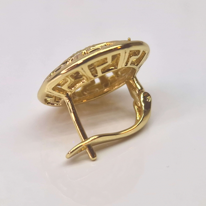 Cercei rotunzi cu filigram placati cu aur de 14k cu cristale albe zirconiu in mijloc [5]