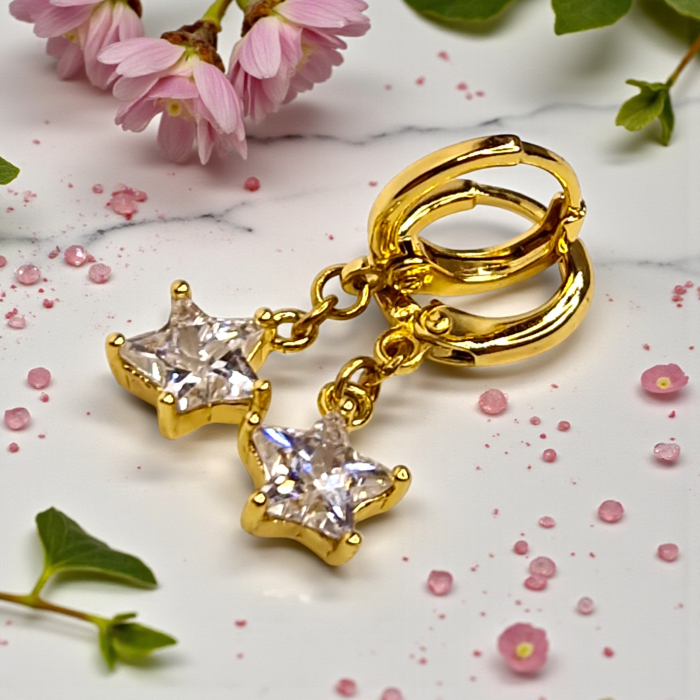 Cercei placați cu aur Delia cu steluțe din cristale strălucitoare [2]