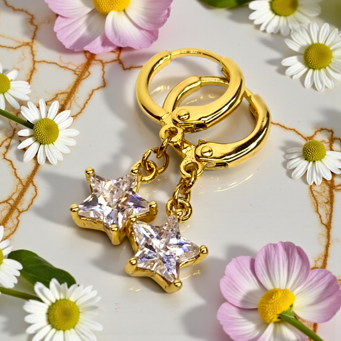 Cercei placați cu aur Delia cu steluțe din cristale strălucitoare [6]