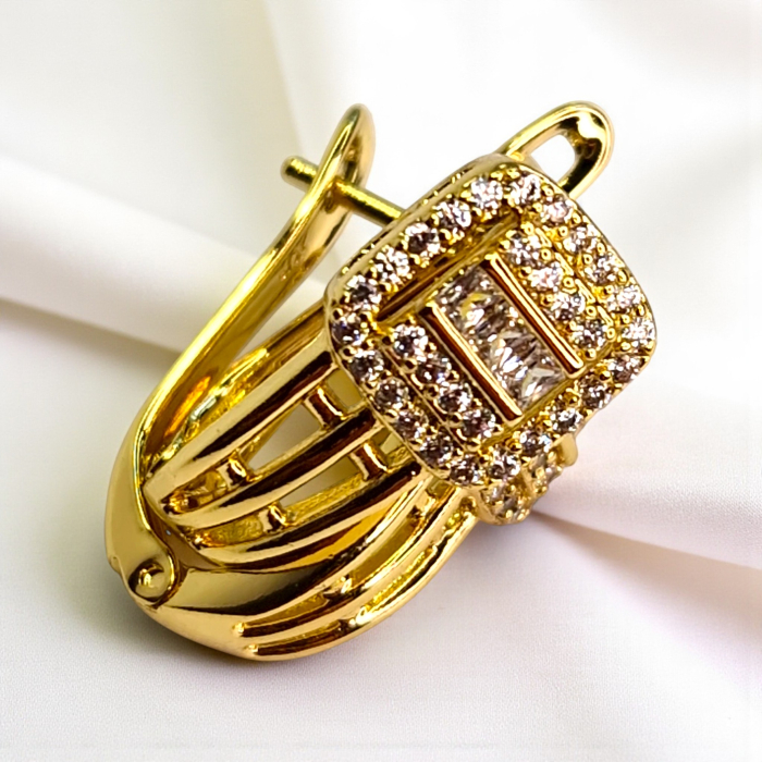 Cercei placați cu aur Denisa cu design pătrat și cristale fine [7]