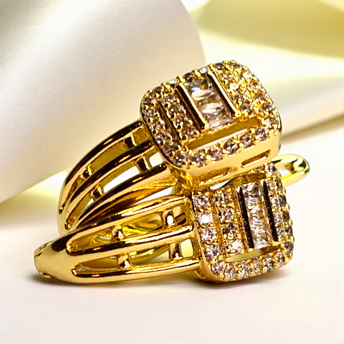 Cercei placați cu aur Denisa cu design pătrat și cristale fine [5]