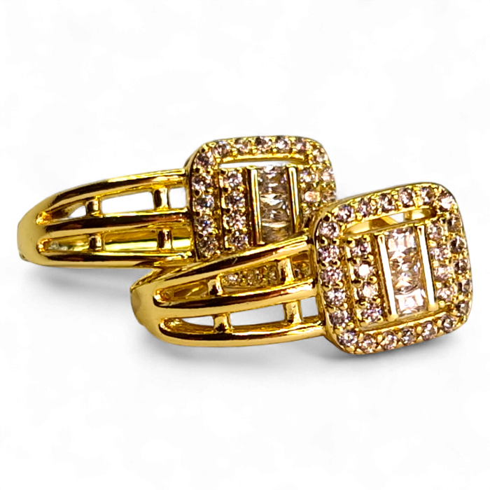 Cercei placați cu aur Denisa cu design pătrat și cristale fine [3]