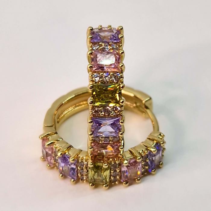 Cercei rotunzi placati cu aur de 14k si cristale multicolore din zirconiu [2]