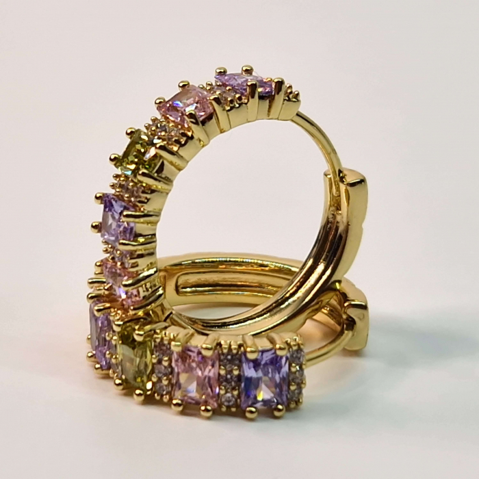 Cercei rotunzi placati cu aur de 14k si cristale multicolore din zirconiu [5]