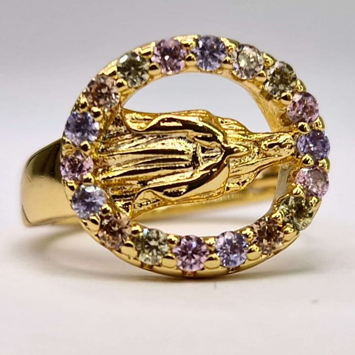 Cercei cu Maica Domnului placati cu aur de 14k si incrustati cu cristale multicolore din zirconiu [5]