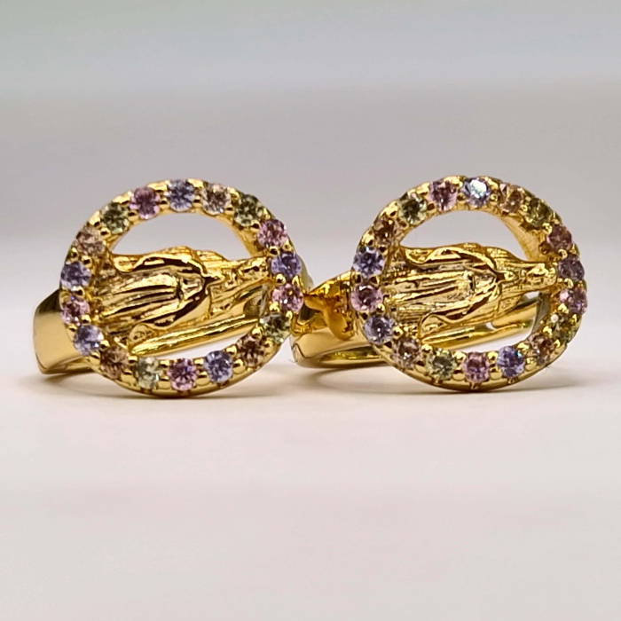 Cercei cu Maica Domnului placati cu aur de 14k si incrustati cu cristale multicolore din zirconiu [3]