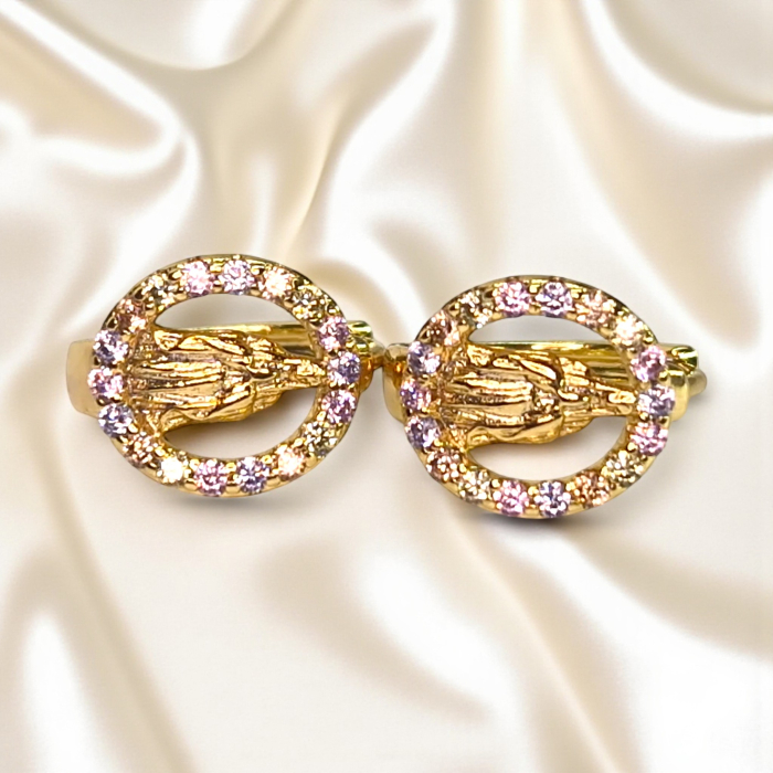 Cercei Eleri placați cu aur cu siluetă sculptată și zirconii pastelate [4]