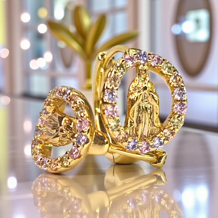 Cercei Eleri placați cu aur cu siluetă sculptată și zirconii pastelate [6]