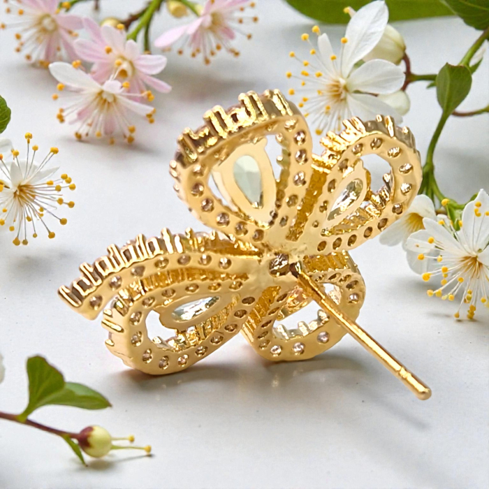 Cercei in forma de trifoi cu patru foi placat cu aur de 14k si incrustat cu cristale multicolore [4]