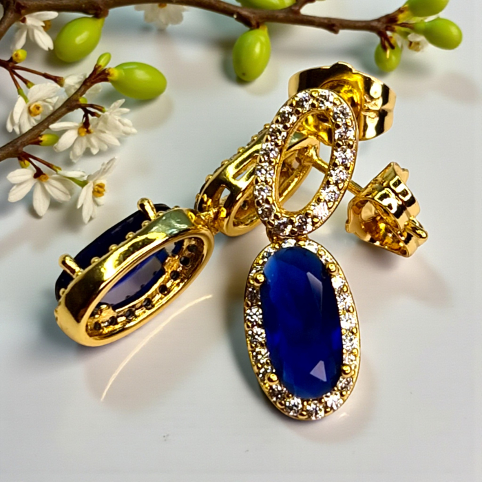 Cercei placați cu aur Emilia Blue cu pietre albastre și cristale [6]