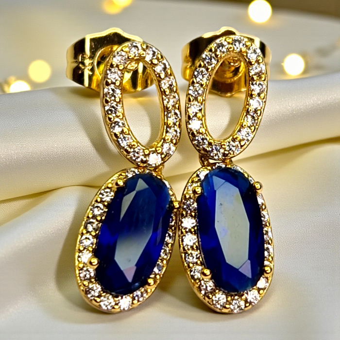Cercei placați cu aur Emilia Blue cu pietre albastre și cristale [4]