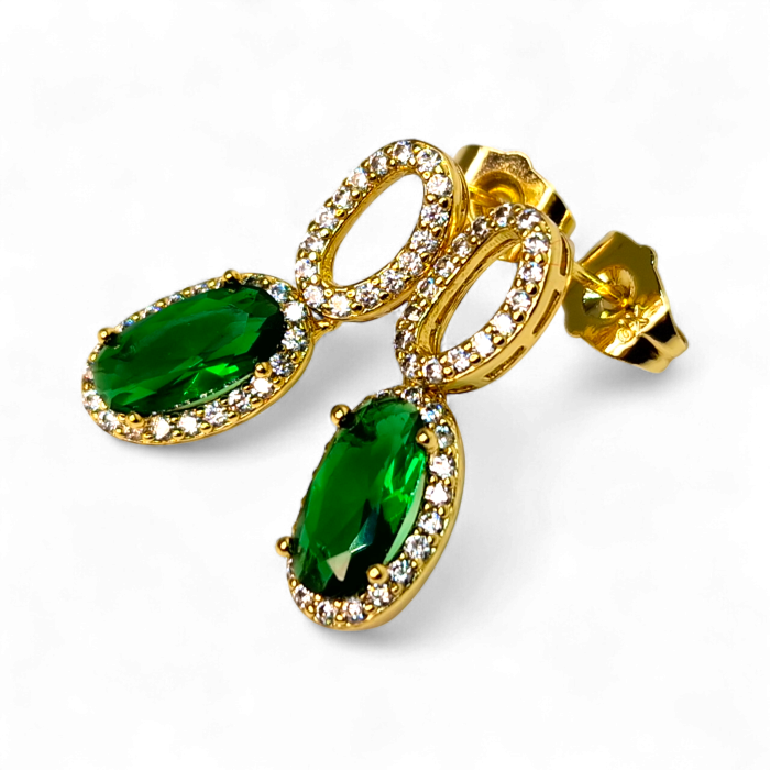 Cercei placați cu aur Emilia Green cu pietre verde smarald și cristale [6]
