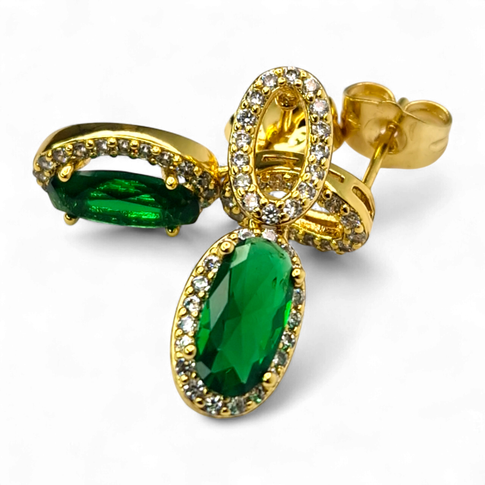 Cercei placați cu aur Emilia Green cu pietre verde smarald și cristale [1]