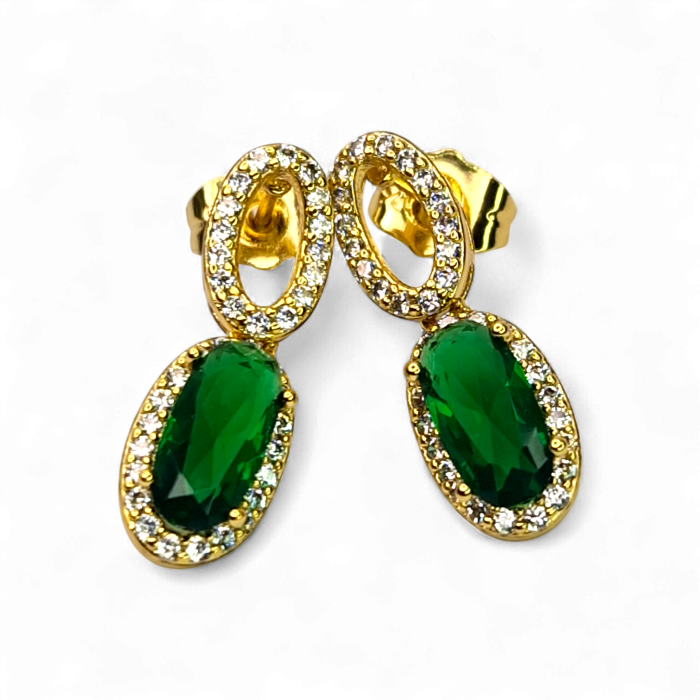 Cercei placați cu aur Emilia Green cu pietre verde smarald și cristale [3]