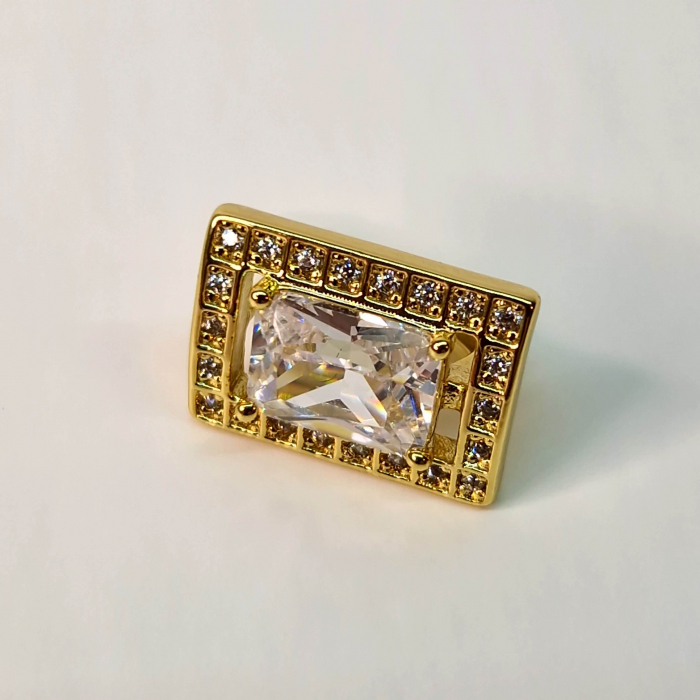 Cercei cu forma geometrica placati cu aur de 14k cu cristal transparent central si zirconii stralucitoare [10]