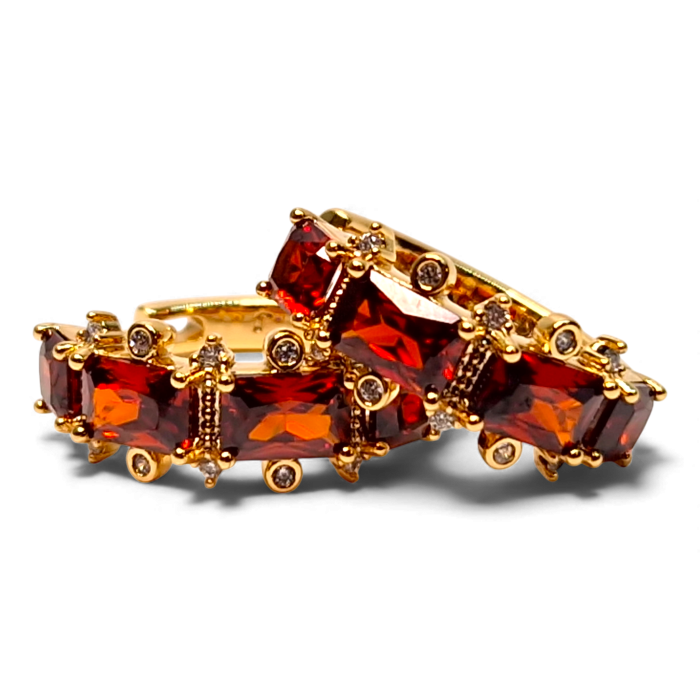 Cercei rotunzi placati cu aur de 18k cu cristale de culoarea chihlimbarului si zirconii albe [7]