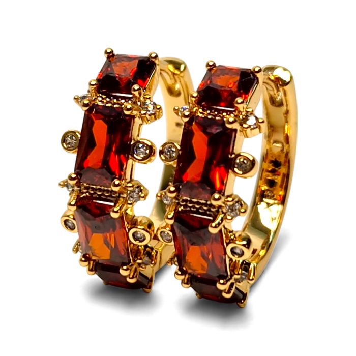 Cercei rotunzi placati cu aur de 18k cu cristale de culoarea chihlimbarului si zirconii albe [5]