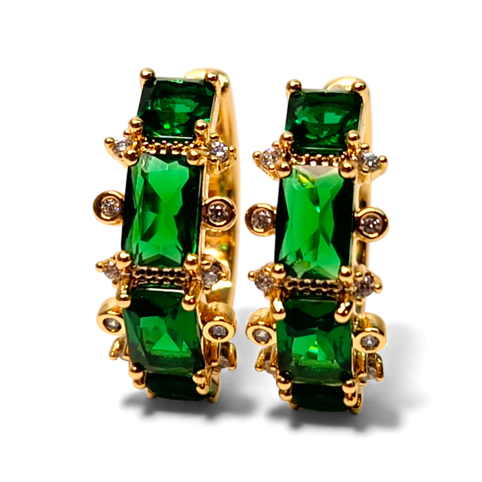 Cercei rotunzi placati cu aur de 18k cu cristale verzi si zirconii albe [3]