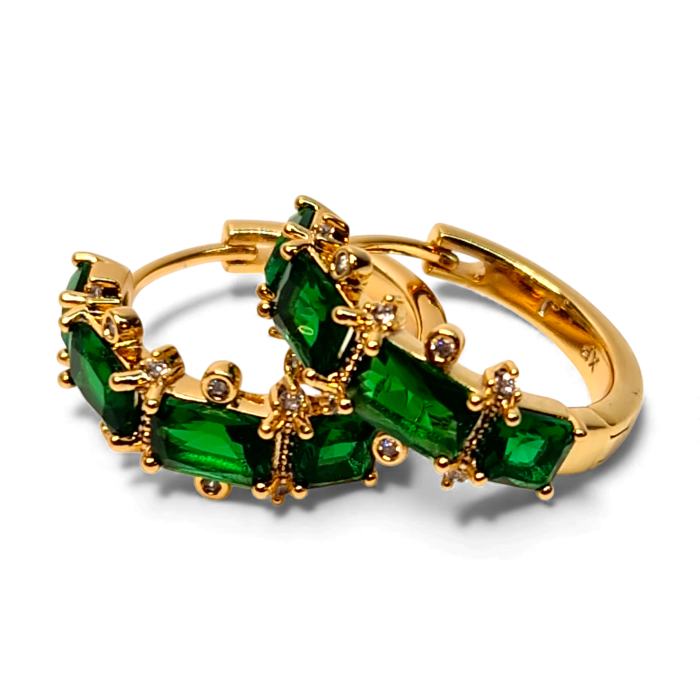 Cercei rotunzi placati cu aur de 18k cu cristale verzi si zirconii albe [9]