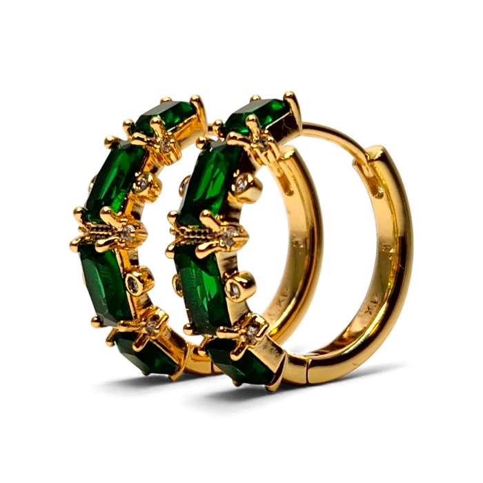 Cercei rotunzi placati cu aur de 18k cu cristale verzi si zirconii albe [5]