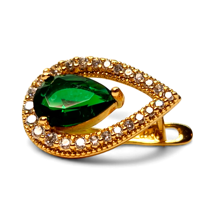 Cercei in forma de picatura cu cristal central verde inconjurat de zirconiu alb placat cu aur de 18k [7]