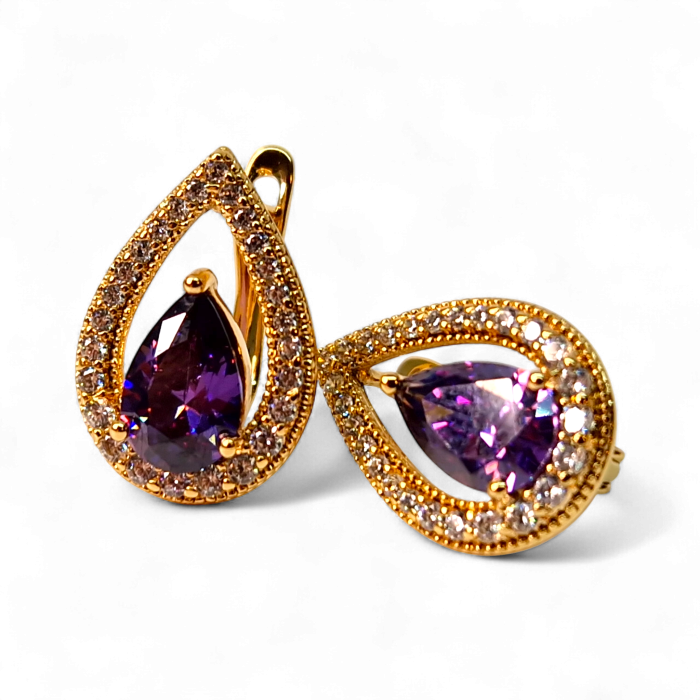 Cercei Francesca Mauve placati cu aur 18K cu cristal mov zirconiu [5]