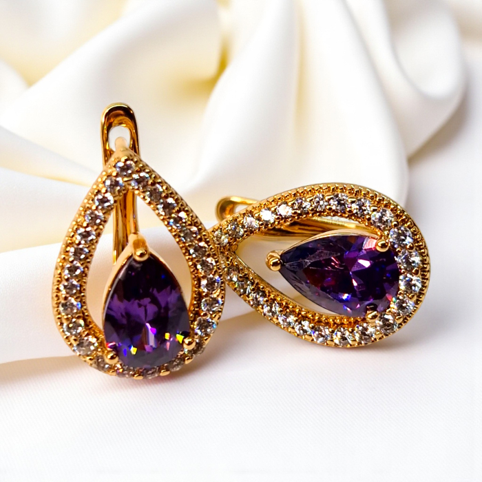 Cercei Francesca Mauve placati cu aur 18K cu cristal mov zirconiu [4]