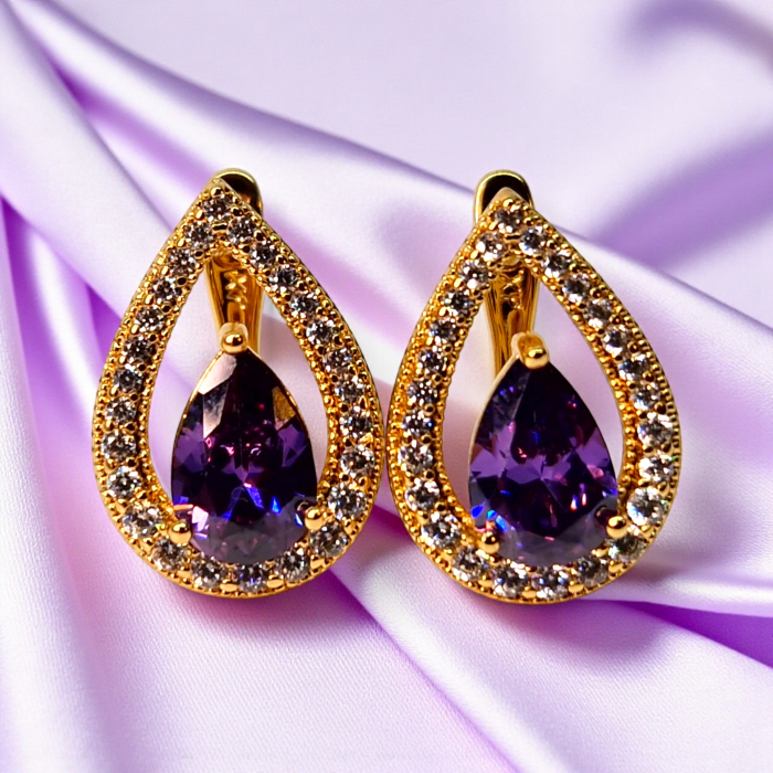 Cercei Francesca Mauve placati cu aur 18K cu cristal mov zirconiu [6]