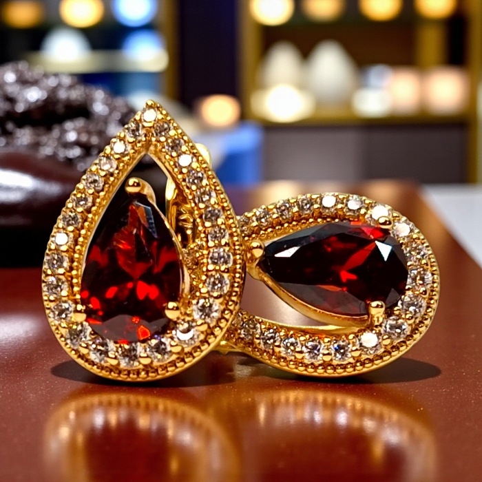 Cercei placați cu aur Francesca Red – eleganță și pasiune [4]