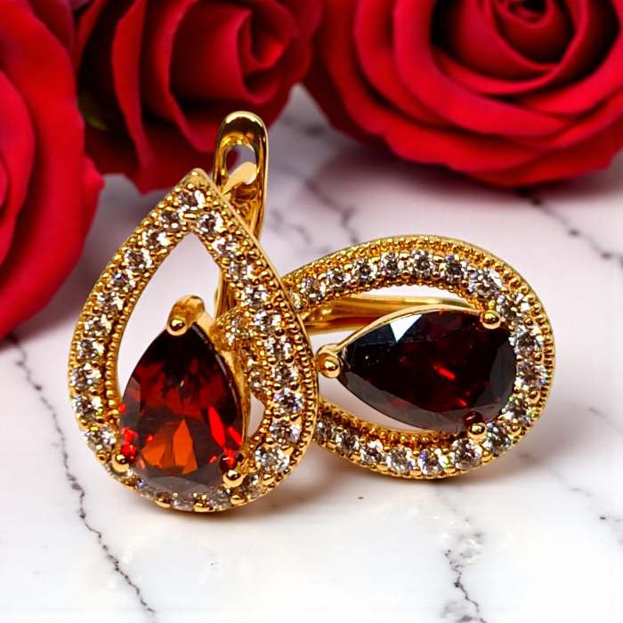 Cercei placați cu aur Francesca Red – eleganță și pasiune [6]