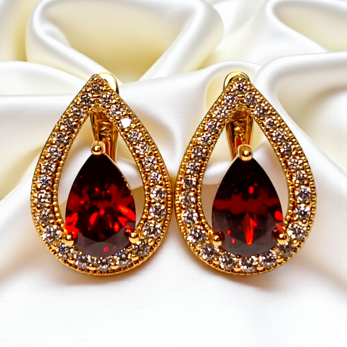 Cercei placați cu aur Francesca Red – eleganță și pasiune [2]