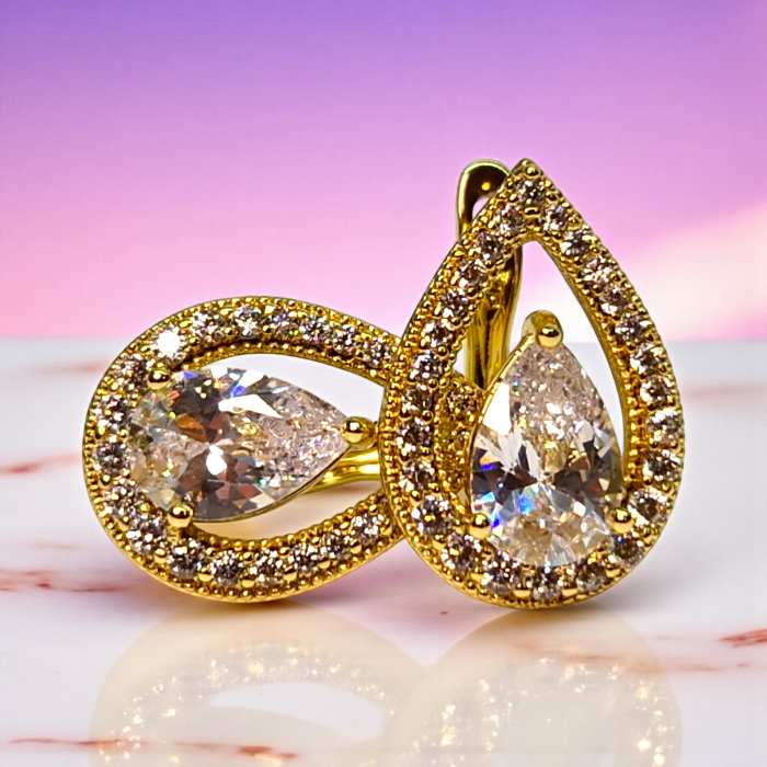 Cercei placați cu aur Francesca White în formă de lacrimă cu cristal mare [4]