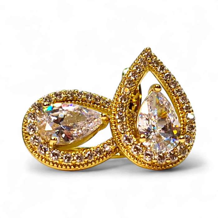 Cercei placați cu aur Francesca White în formă de lacrimă cu cristal mare [3]