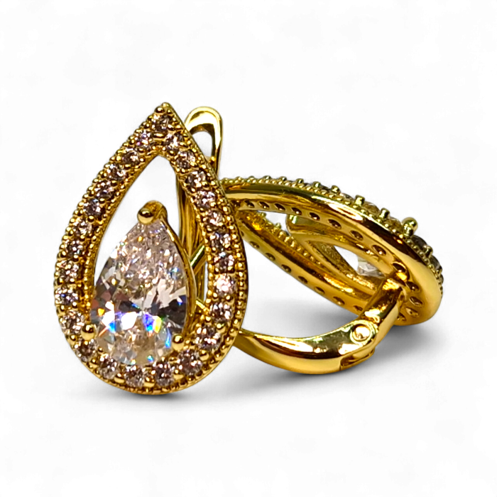Cercei placați cu aur Francesca White în formă de lacrimă cu cristal mare [5]