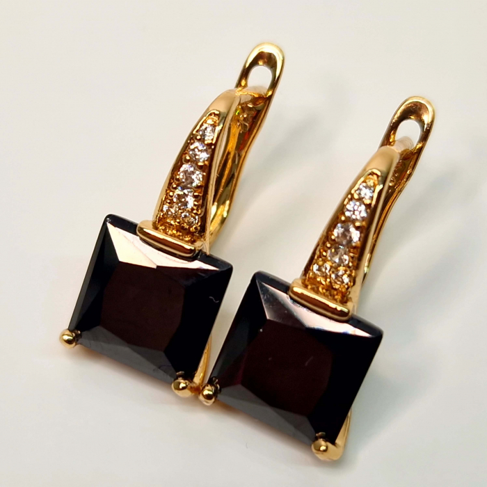 Cercei placati cu aur de 18k cu un cristal negru AAA zirconiu [3]