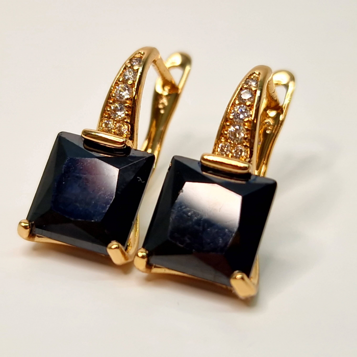 Cercei placati cu aur de 18k cu un cristal negru AAA zirconiu [9]