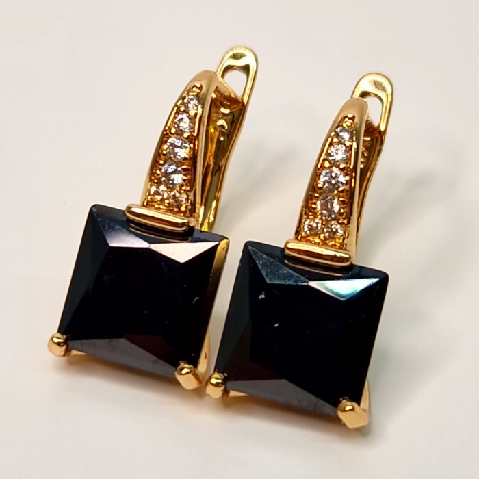 Cercei placati cu aur de 18k cu un cristal negru AAA zirconiu [5]