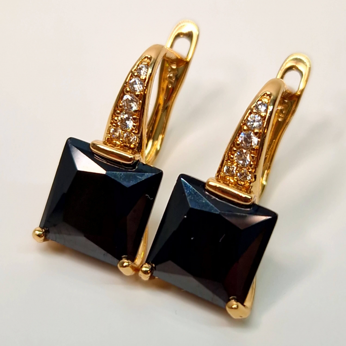 Cercei placati cu aur de 18k cu un cristal negru AAA zirconiu [2]