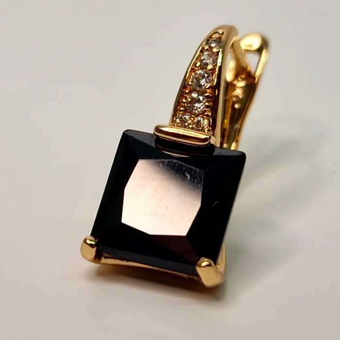 Cercei placati cu aur de 18k cu un cristal negru AAA zirconiu [8]