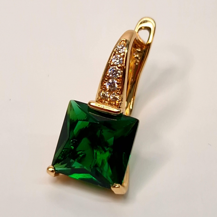 Cercei placati cu aur roz de 18k cu un cristal mare verde si zirconii albe [7]