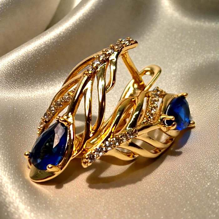 Cercei Giuliana Blue placați cu aur cu zirconie albastră și design tip frunză [6]