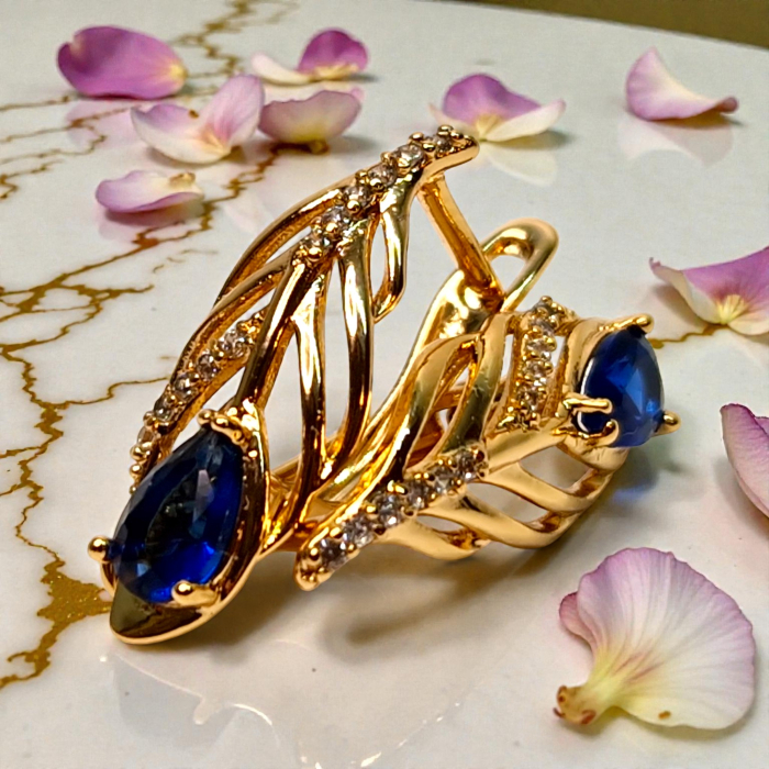 Cercei Giuliana Blue placați cu aur cu zirconie albastră și design tip frunză [2]