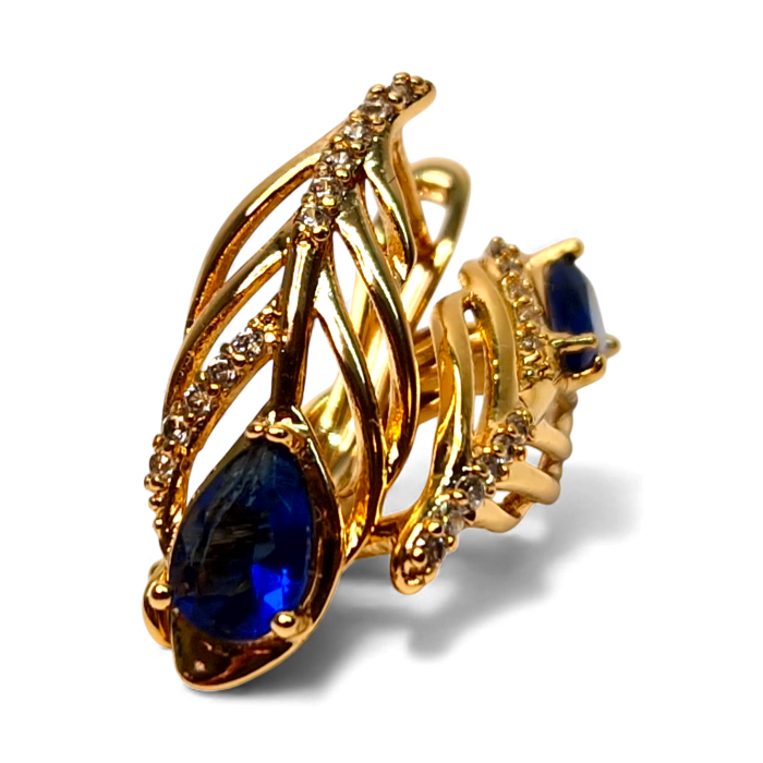 Cercei Giuliana Blue placați cu aur cu zirconie albastră și design tip frunză [1]